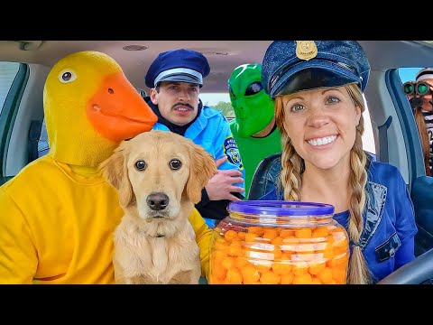 Police, Puppy, and Alien Surprise Rubber Ducky and Police With Car Ride Chase!