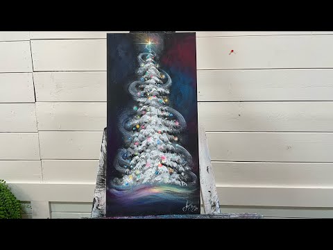 How To Paint A GLOWING Christmas Tree At Night ~ Acrylic Tutorial for beginners