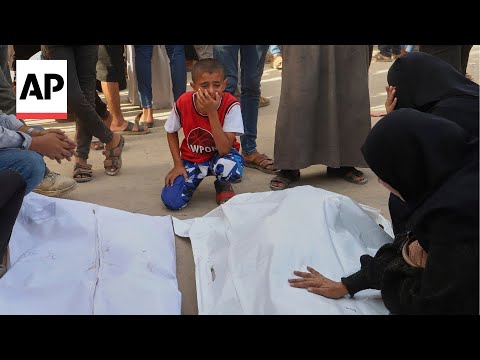 YouTube video thumbnail: Distraught Relatives Mourn as Children Among Dead in Israel Strikes in Gaza