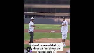 JALEN BRUNSON AND JOSH HART THREW THE FIRST PITCH AT THE YANKEES STADIUM #mlb #baseball #knicks #nba