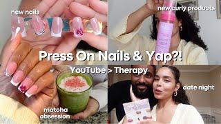 PRESS ON NAILS & YAPPING ABOUT LIFE🤪+ vitiligo diagnosis, new curly hair products & date night vlog!