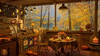Tranquil Autumn at Cozy Coffee Shop Ambience 4K 🍂 Relaxing Jazz Music  for Study and Focus