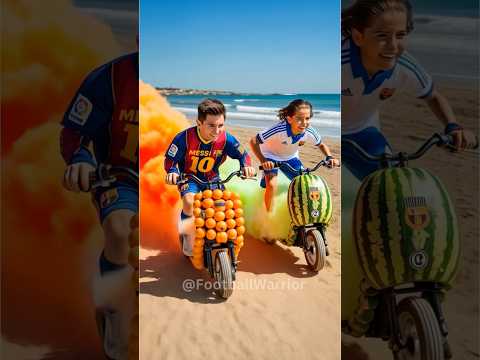 Ronaldo’s Son VS Messi’s Son Fruit Scooters Race, who will win?