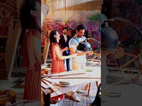 wahajali haniaamir zaviar spotted at the set of Mujhe Pyar Hua Tha Promo Set