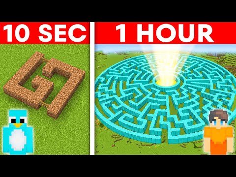 10 Seconds vs 1 Hour - GIANT MAZE Build Challenge in Minecraft