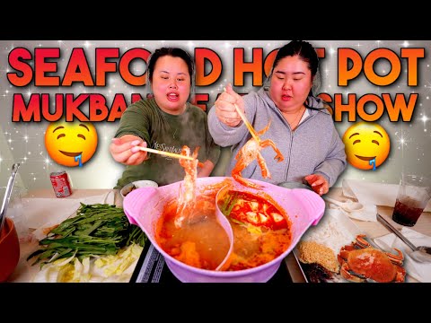 Seafood Hot Pot Mukbang 먹방 Eating Show (Giant Shrimp + Mussels + Fish Balls + Octopus + Ramen)