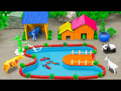 DIY Creative Farm Diorama with House for Cow, Horse, Pig - Farm House - Woodwork - Mini Hand Pumb