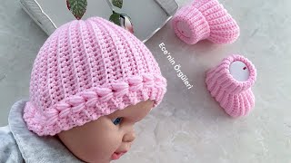 Easy Crochet Hat for Baby Girl and Boy /Kız ve Erkek Bebek için Tığ işi Kolay ve Güzel Şapka /0-3 ay