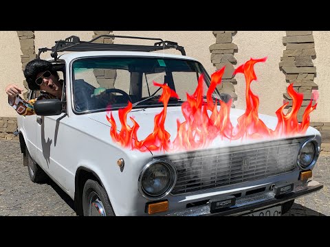 O carro Lada está quebrado e queimando - Dima corre para o resgate