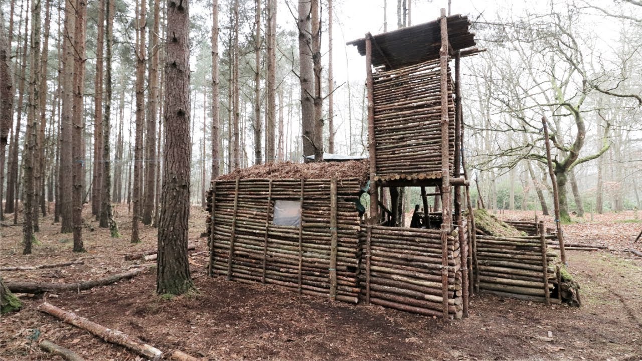 Bushcraft Camp Update 13 - Primitive Shelter, Fire Pit Cooking, Overnight Camp