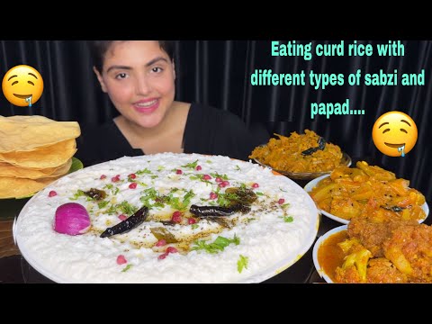 Eating Curd Rice with Different types of Sabzi, Gobi Masala , Papad | Mukbang Eating Show