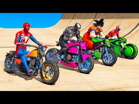 Desafio Homem Aranha e Herois nas SUPER RAMPAS de Moto! | GTA 5 Gameplay