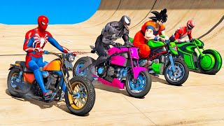 Desafio Homem Aranha e Herois nas SUPER RAMPAS de Moto! | GTA 5 Gameplay