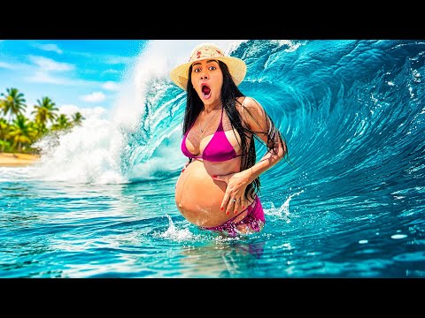 ENTREI NO MAR GRÁVIDA *fiquei com medo 