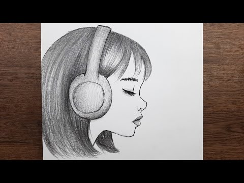 Kolay karakalem çizimler - Kız resmi nasıl çizilir müzik dinleyen kız çizimi