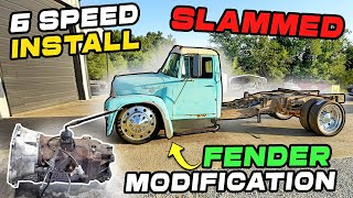 1963 Loadstar Build. 6 Speed Install Behind CUMMINS! Fenders Modified. Lowering the suspension!