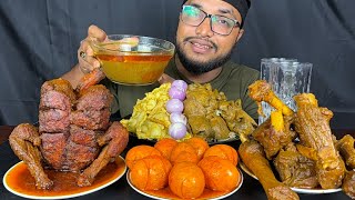 SPICY FULL CHICKEN CURRY, EGG CURRY, SPICY MUTTON CURRY, CHICKEN LIVER AND MUTTON OILY FAT WITH RICE
