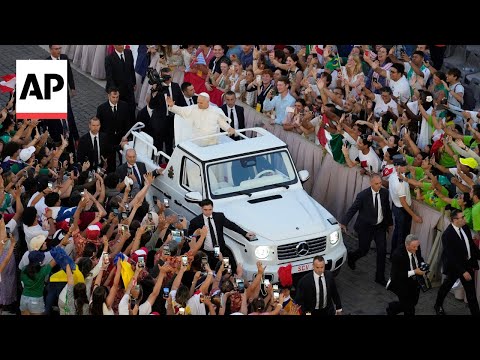 YouTube video thumbnail: Pope Leo XIV Surprises Catholic Youth Festival With Popemobile Salute