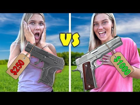 Twins guess which pistol is expensive by shooting it!