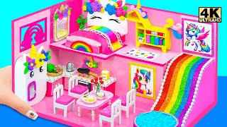 Create a Unicorn Miniature House with Rainbow Pool & Bookshelf 🌈🦄  DIY Cardboard House