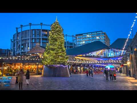 London Christmas Walk Tour 2024 ✨ King’s Cross & St Pancras Stations to Coal Drops Yard 🎄 4K HDR