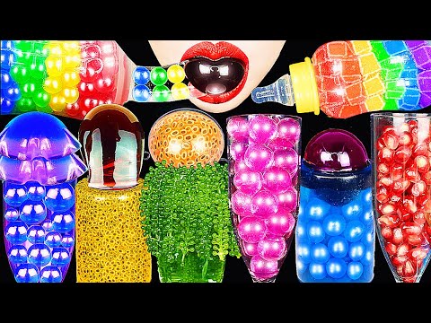 ASMR RAINBOW DRINKS *VAMPIRE BABY BOTTLE BOBA TEA, CANDY,  FROG EGGS, SEA GRAPES, 신기한 물 먹방 MUKBANG