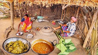 KOCHU SHAK and SMALL FISH CURRY full preparation for lunch by santali tribe grandmaa
