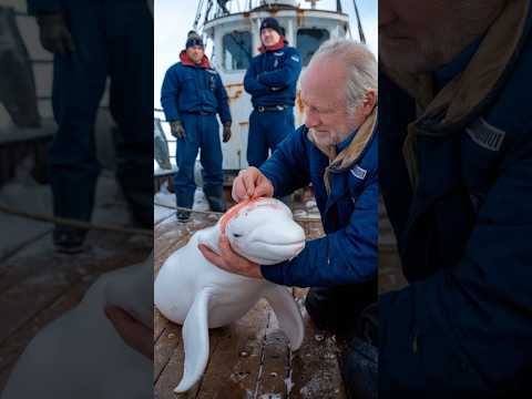 A baby whale cries out, pleading with the ship's crew to free it from the net's grasp. #animals