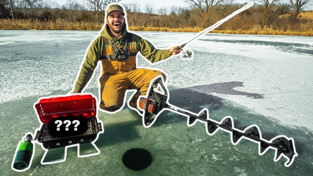 BACKYARD POND Catch Clean Cook while ICE FISHING (Sketchy Ice)
