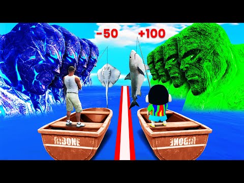 GTA 5 | FRANKLIN BLUE GOD GANG VS SHINCHAN GREEN GOD GANG FISHING CHALLENGE IN GTA 5