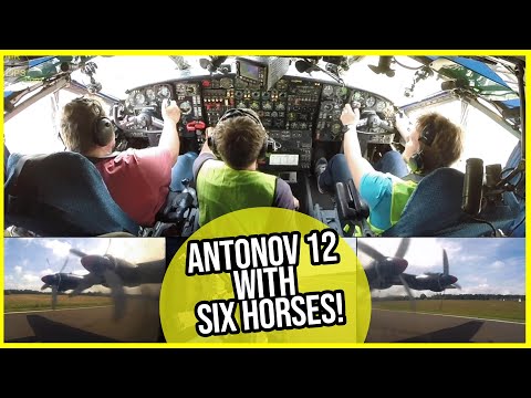 MASSIVE Prop Power!!! Heavy Antonov 12 with SIX HORSES taking off late and shallow!!! [AirClips]