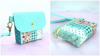 持ち手付きフタ付きマチ付きポーチ作り方　12ｃｍファスナーポケット付き　小物入れ簡単作り方