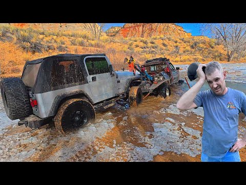 Jeep Gets Into A Serious Predicament In Icy, High Waters