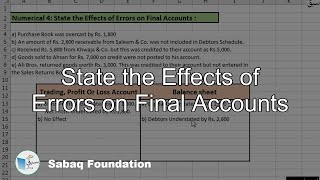State the Effects of Errors on Final Accounts