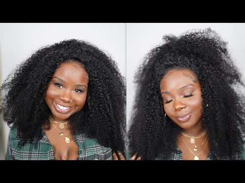 ♡ 5 minute Install Super Natural Kinky Curly Half Wig | NATURAL & RELAXED HAIR FRIENDLY| UNICE HAIR