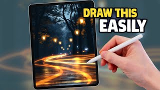 PROCREATE EASY Steps NIGHT LIGHTS  Landscape Drawing Tutorial