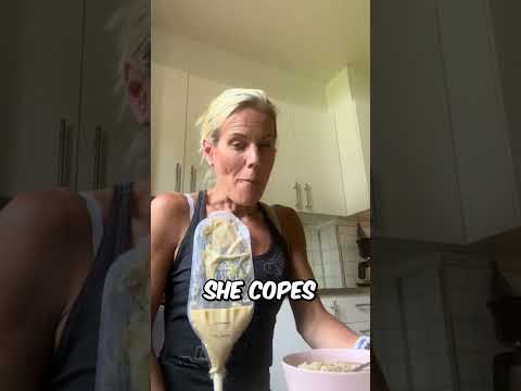 This woman eats through a plastic bag ?