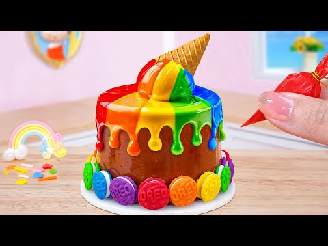 Mini Rainbow OREO Cake 🌈 Best Miniature Chocolate OREO Ice Cream Decorating Recipe By Mini Cakes