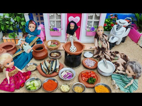 ஆயிஷா அம்மா செய்த மீன் குழம்பு செம டேஸ்ட்/Miniature Meen Kulambu recipe making/Barbie show tamil