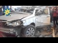   Taxi and the blood of the driver after the explosion that happen at Cairo police dirctorate