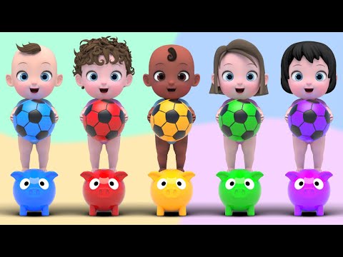 Color pig | Five Little Monkeys Jumping On The Bed música colorida Learn Sing A Song! Infantil