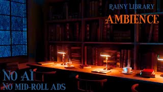 Library With Rain on Window Sounds, Writing, Sounds for Focus, Sleep, Relaxation - Ambience