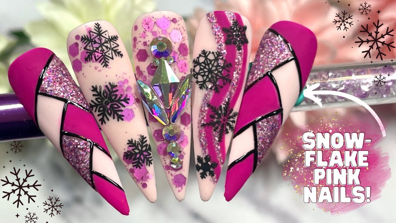 LAYERED BURGANDY PINK SNOWFLAKE NAIL ART TUTORIAL| GLITTERY CHRISTMAS NAILS| MADAM GLAM