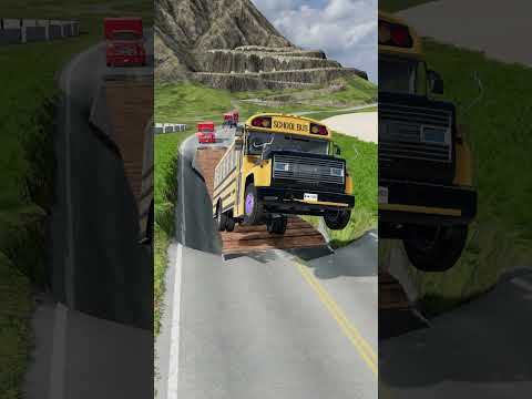 Rock Truck, Oil Tanker, School Bus vs Suspension Bridge #2