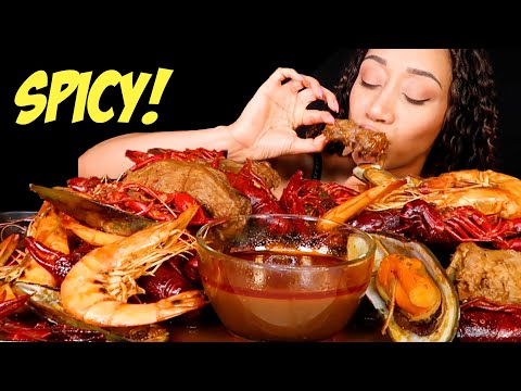 SPICY SHRIMP, CRAWFISH MUSSELS AND TURKEY NECKS MUKBANG