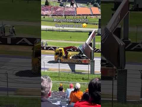 Moment tow truck hits sponsor board🤣🤣🤣 #formula1 #austriangp #f2 #crash #sponsorship