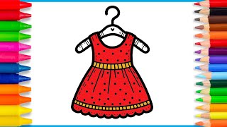 How to draw a girl Dress 👗🎽💃 Easy dress drawing and coloring for kids