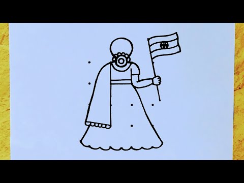 Traditional girl drawing with flag from 4×5 dots / Independence day drawing / Republic day drawing