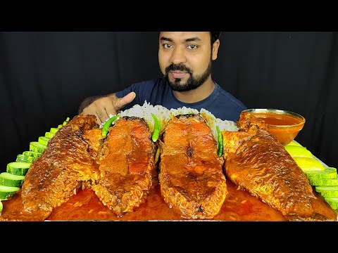 SPICY BIG FISH CURRY, WHOLE FISH CURRY, FISH GRAVY, RICE, SALAD, CHILI MUKBANG ASMR EATING SHOW |