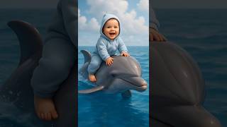 Baby Surfs the Sea on a Dolphin! 🐬 #story #cartoon #baby #shorts
